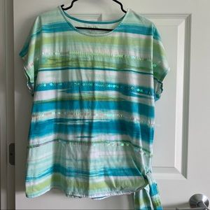 Side Tie Striped Tee with Sequins